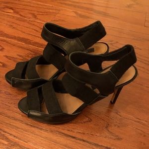 ANN TAYLOR STRAPPY STILETTO HEELS SZ 6.5 BLK